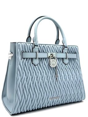 Michael Kors Hamilton Medium Matelassé Satchel Bag Pale Ocean